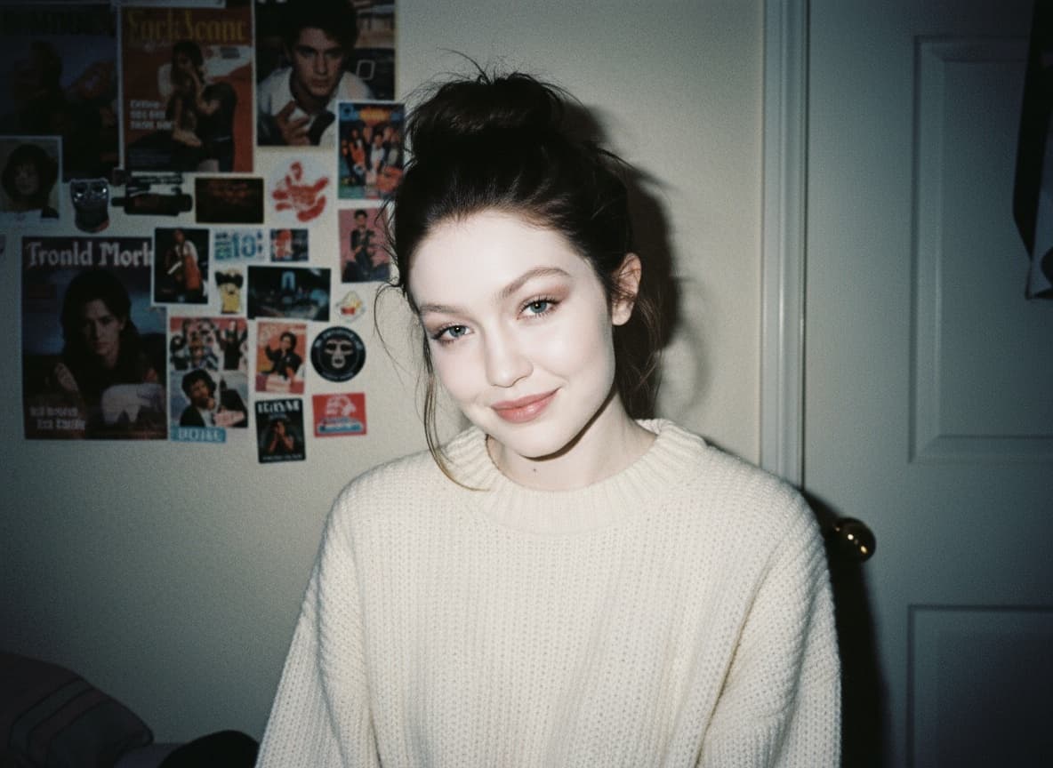 90s Flash Portrait: Playful Smile, Cozy Room