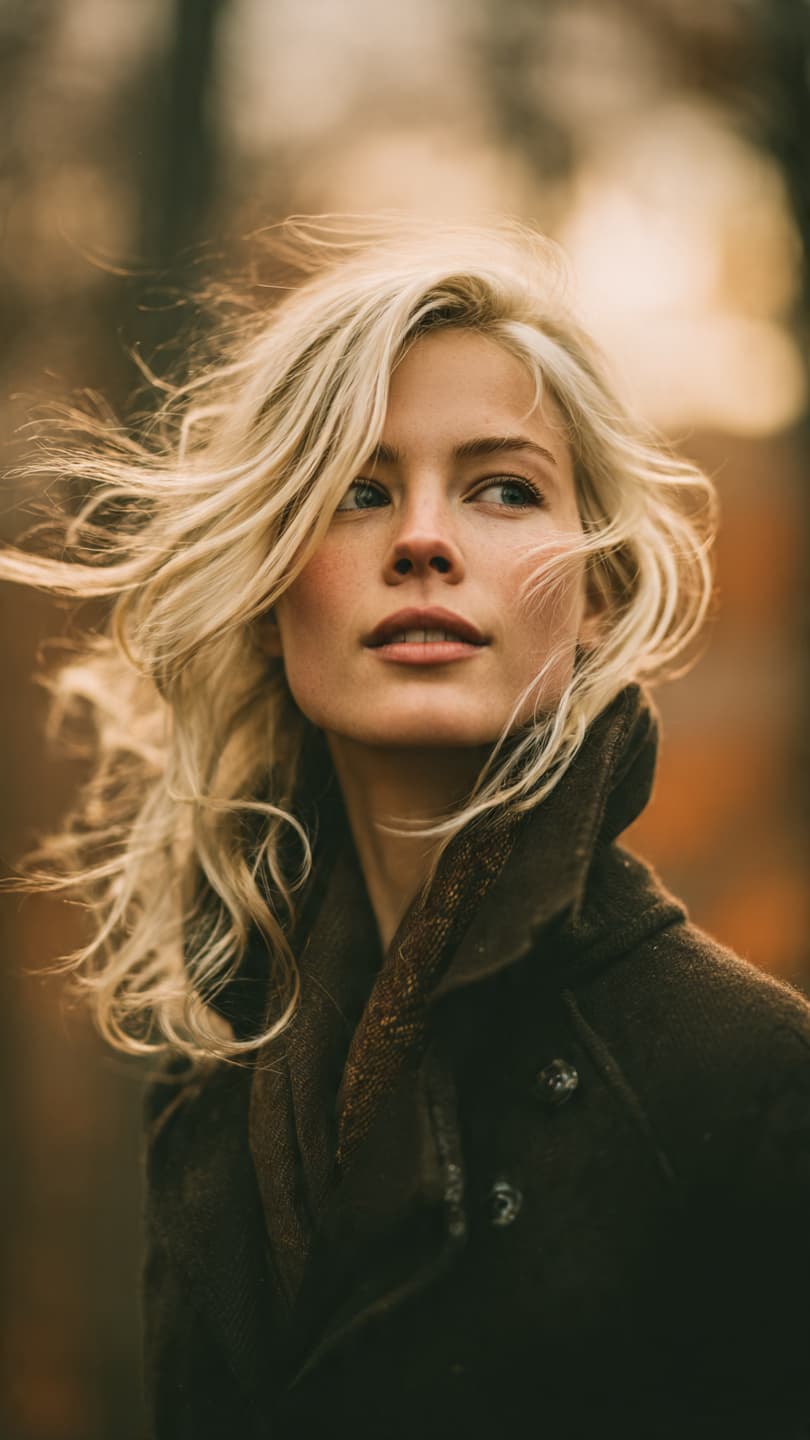 Golden Hour Maple Walk: Emotive Motion Blur Portrait - Output 3