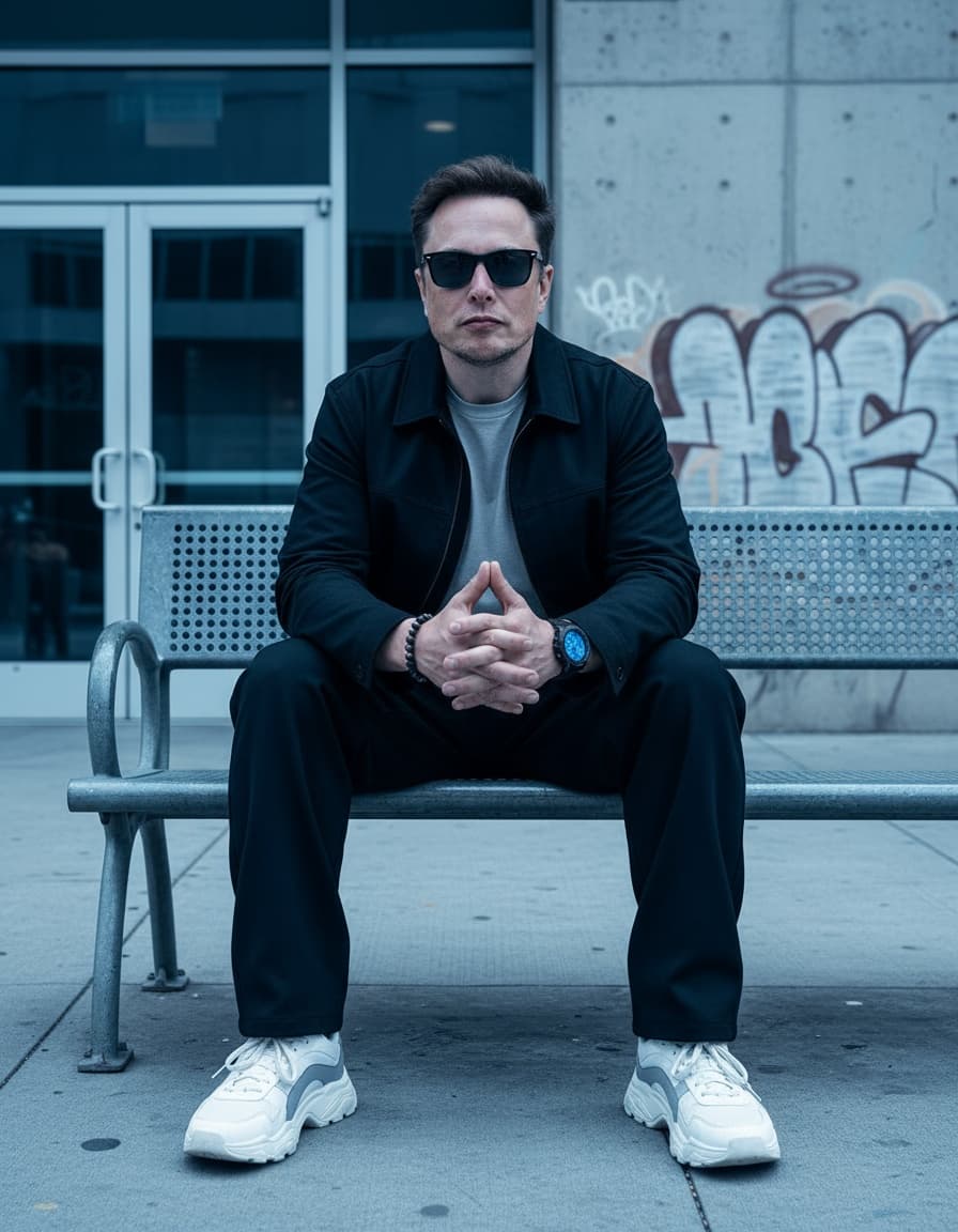 Man in black with blue watch, urban cool