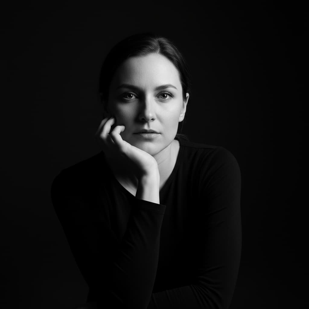 Minimalist B&W Woman Portrait, Intense Gaze