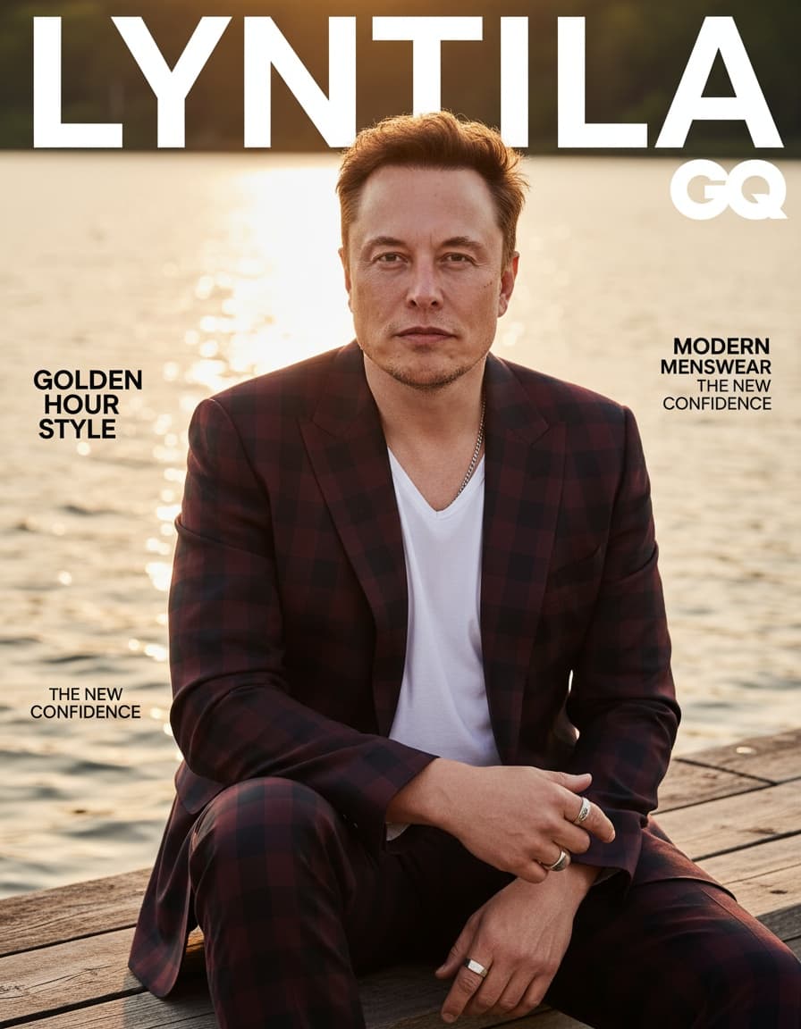 Golden Hour Luxury: Checkered Suit Waterfront Editorial