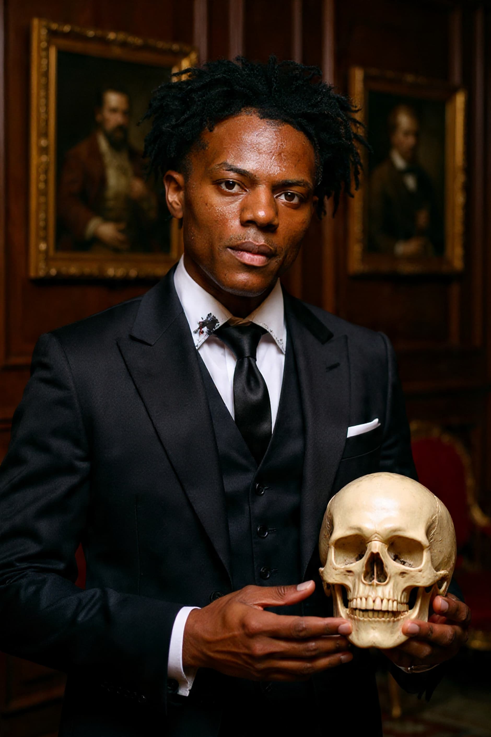 Sophisticated Man in Tuxedo with Skull