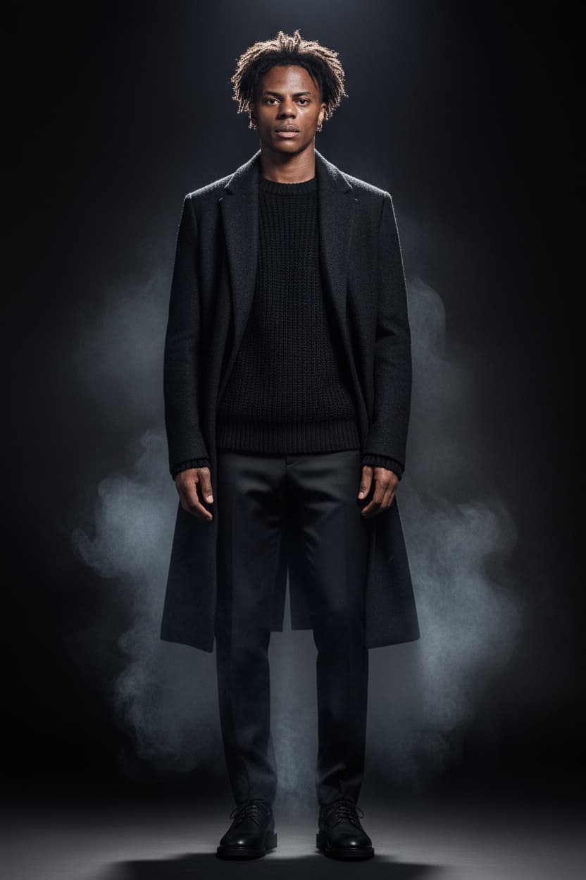 Moody Male Model in Black Studio Smoke