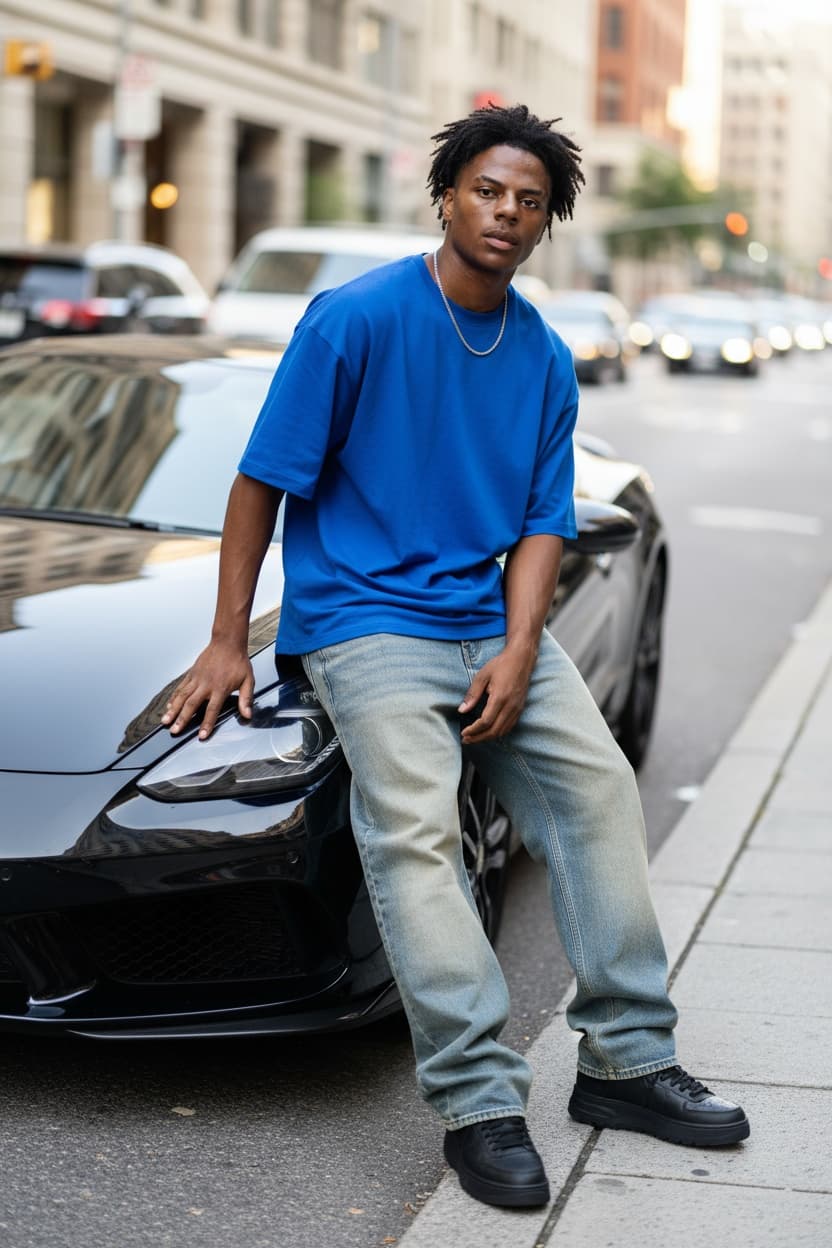 Streetwear Man with Luxury Car, Urban Vibe